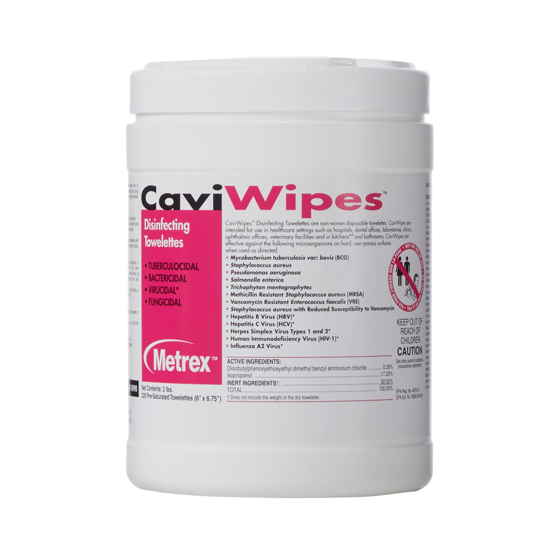 Metrex Caviwipes Surface Disinfectant Alcohol-Based Wipes, Non-Sterile, Disposable, Alcohol Scent, Canister, 6 X 6.75 Inch, Sold As 12/Case Metrex 10-
