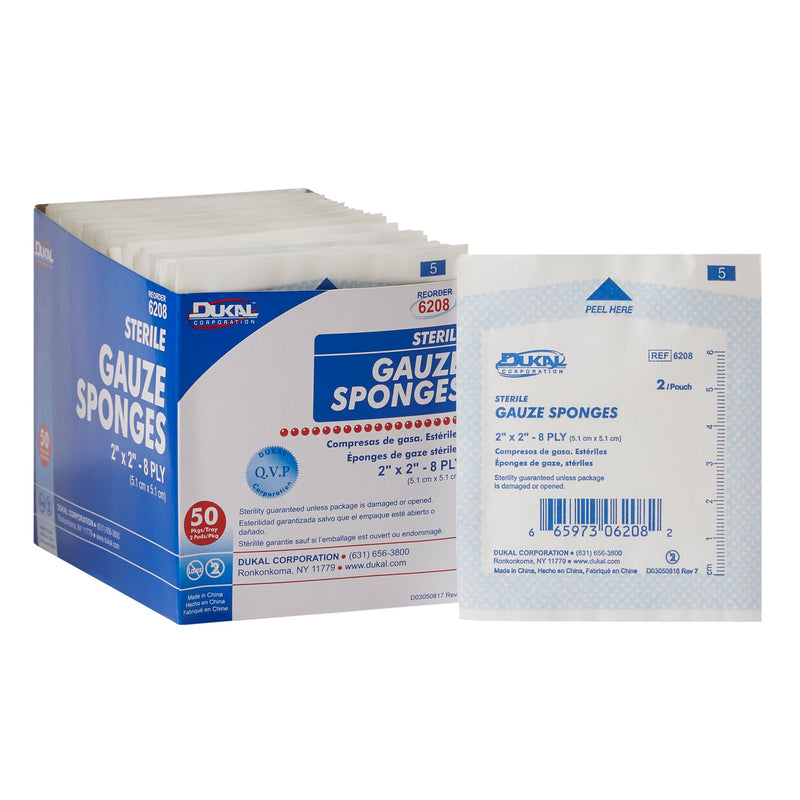 Dukal™ Sterile Gauze Sponge, 2 X 2 Inch, Sold As 100/Box Dukal 6208