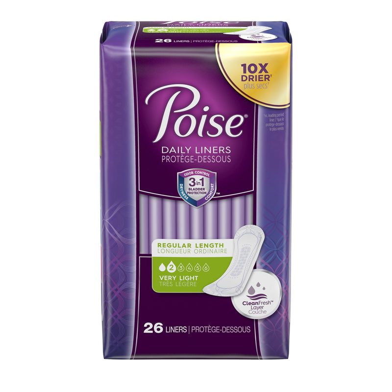 Poise Bladder Control Pads, Light Absorbency, Regular Length, 7.5", Adult, Female, Disposable, Sold As 26/Pack Kimberly 19305