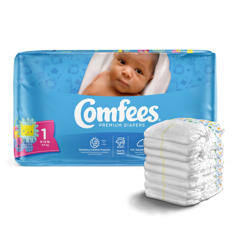 Attends Comfees Premium Diapers, Unisex, Tab Closure, Size 1, Sold As 50/Bag Attends Cmf-1