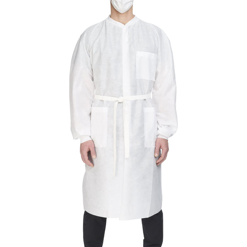 LAB COAT BASIC PLUS WHITE X-LARGE KNEE LENGTH DISPOSABLE, SOLD AS 1/EACH, O&M 10023