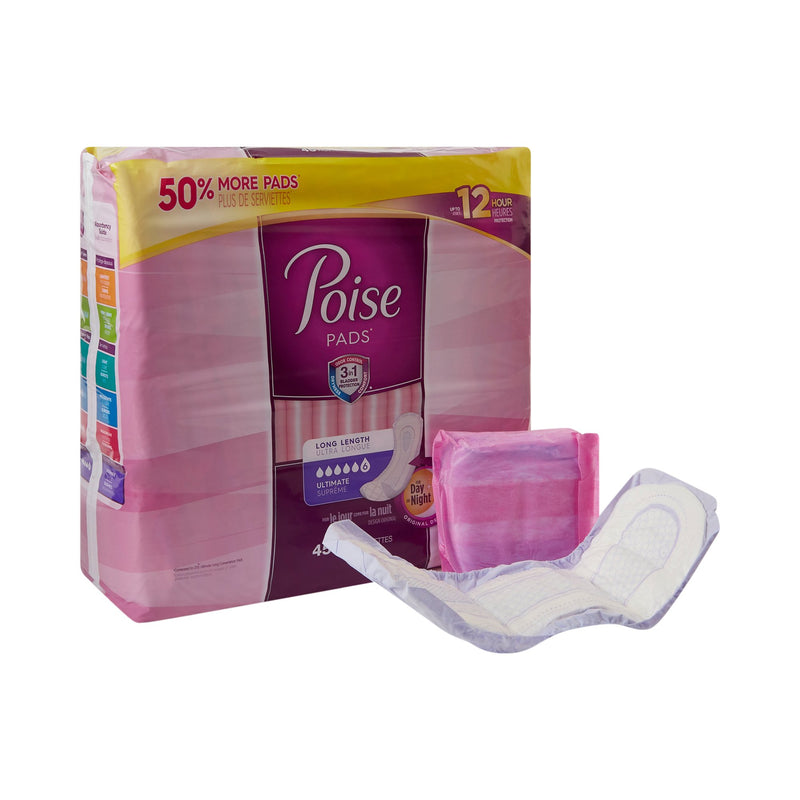Poise Bladder Control Female Disposable Pads, Heavy Absorbency, Absorb-Loc Core, One Size Fits, 15.9 Inch, Sold As 45/Pack Kimberly 34104