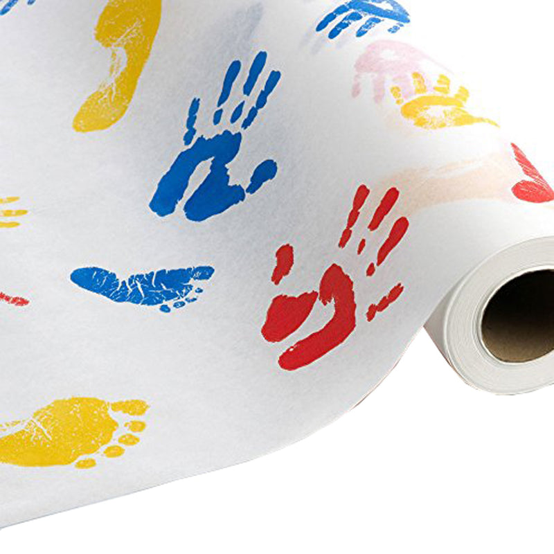 Tiny Tracks™ Crepe Table Paper, 21 Inch X 125 Foot, White With Multicolor Print, Sold As 12/Case Graham 37236