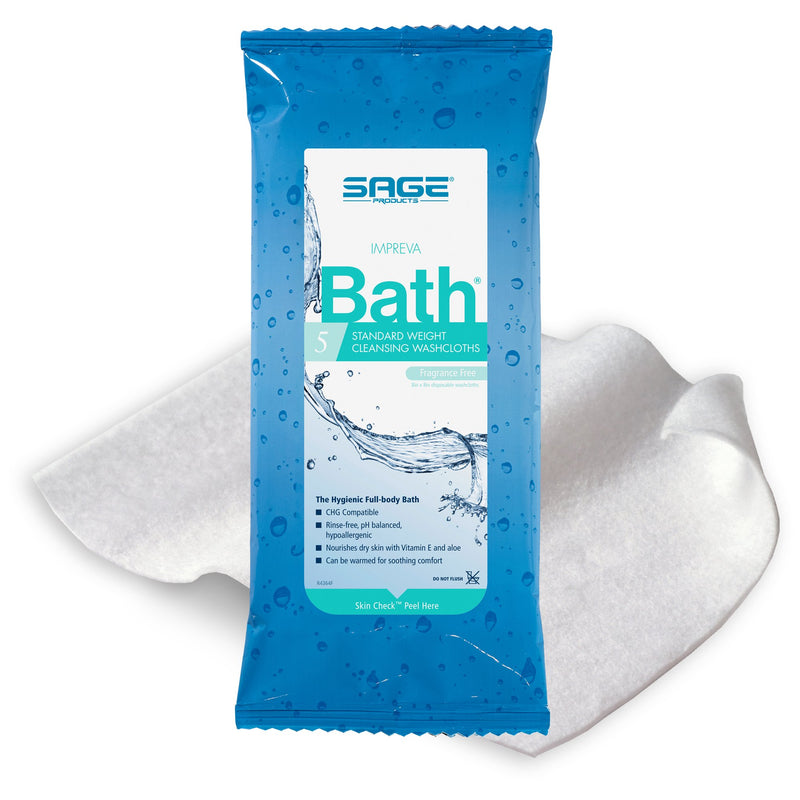 Sage Comfort Bath Rinse-Free Wipes, Aloe, Unscented, Soft Pack, Sold As 1/Pack Sage 7987