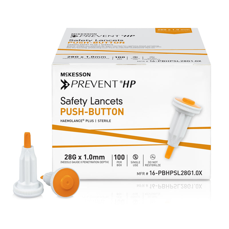 Mckesson Prevent® Hp Push Button Safety Lancet, 28 Gauge, 1.0 Mm, Sold As 2000/Case Mckesson 16-Pbhpsl28G1.0X