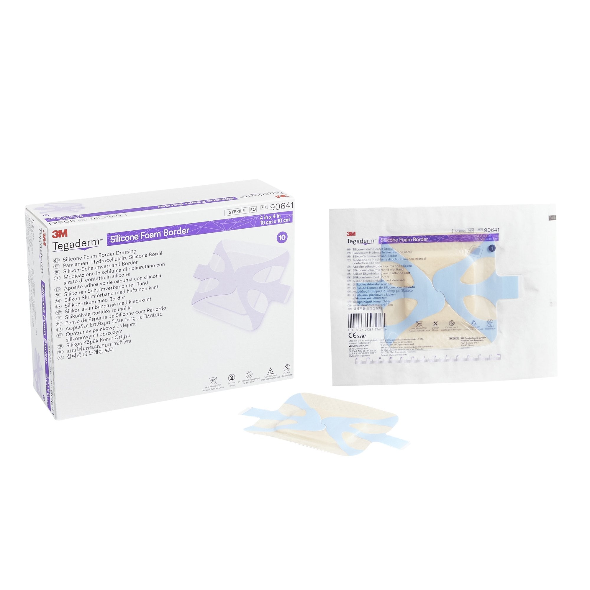 3M™ TEGADERM™ SILICONE ADHESIVE WITH BORDER SILICONE FOAM DRESSING, 4 X 4  INCH, SOLD AS 1/EACH 3M 90641