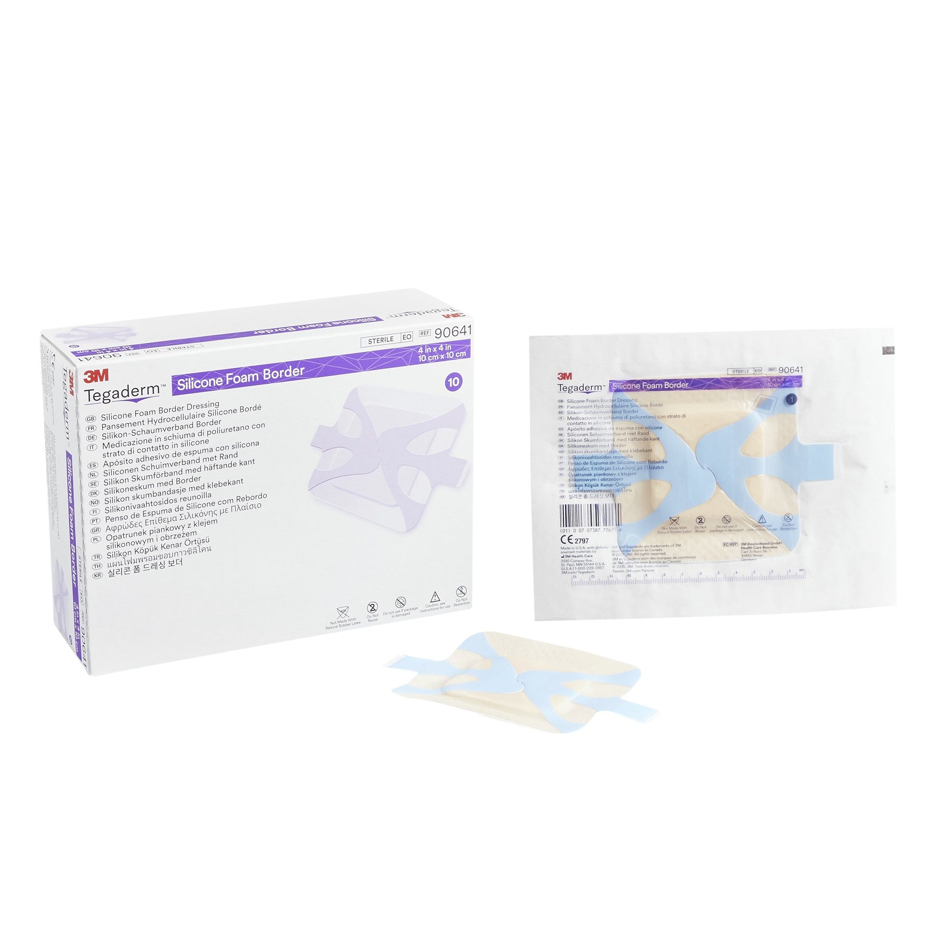 3M™ Tegaderm™ Silicone Adhesive With Border Silicone Foam Dressing, 4 X 4 Inch, Sold As 1/Each 3M 90641