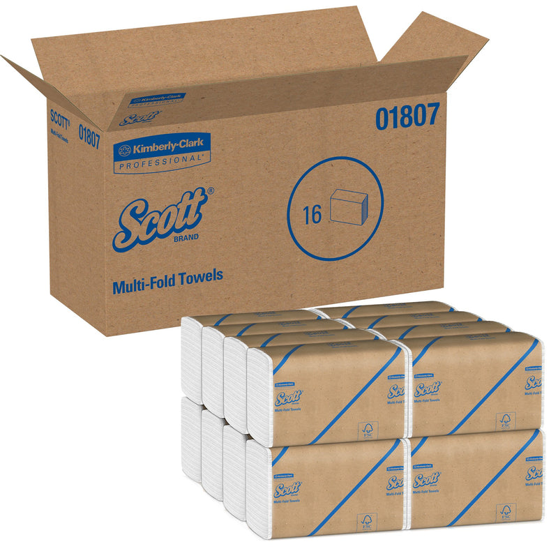 Scott® 100% Recycled Fiber Multifold Towels, 9-1/5 X 9-2/5 Inch, White, Sold As 4000/Case Kimberly 01807