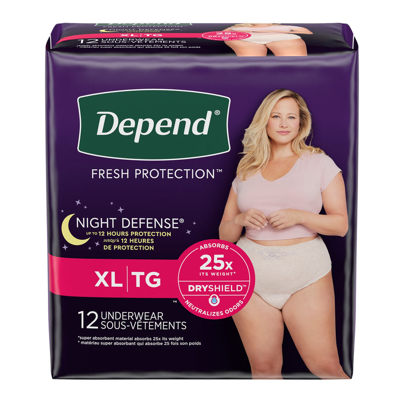 Depend® Night Defense® Womens Absorbent Underwear, Peach, Large, Sold As 12/Pack Kimberly 55154