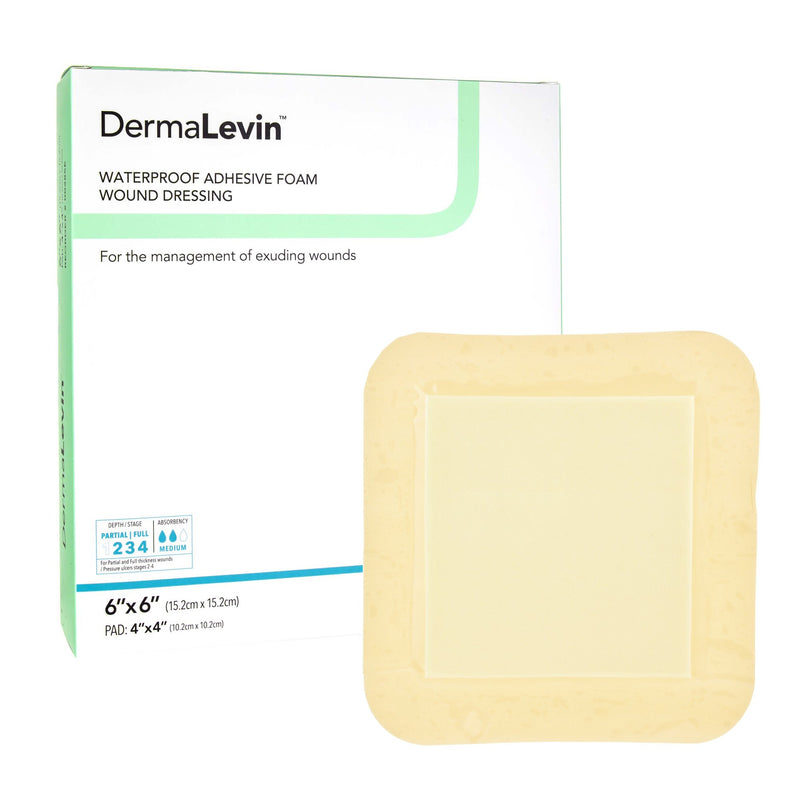 Dermalevin® Adhesive With Border Foam Dressing, 6 X 6 Inch, Sold As 1/Each Dermarite 00285E