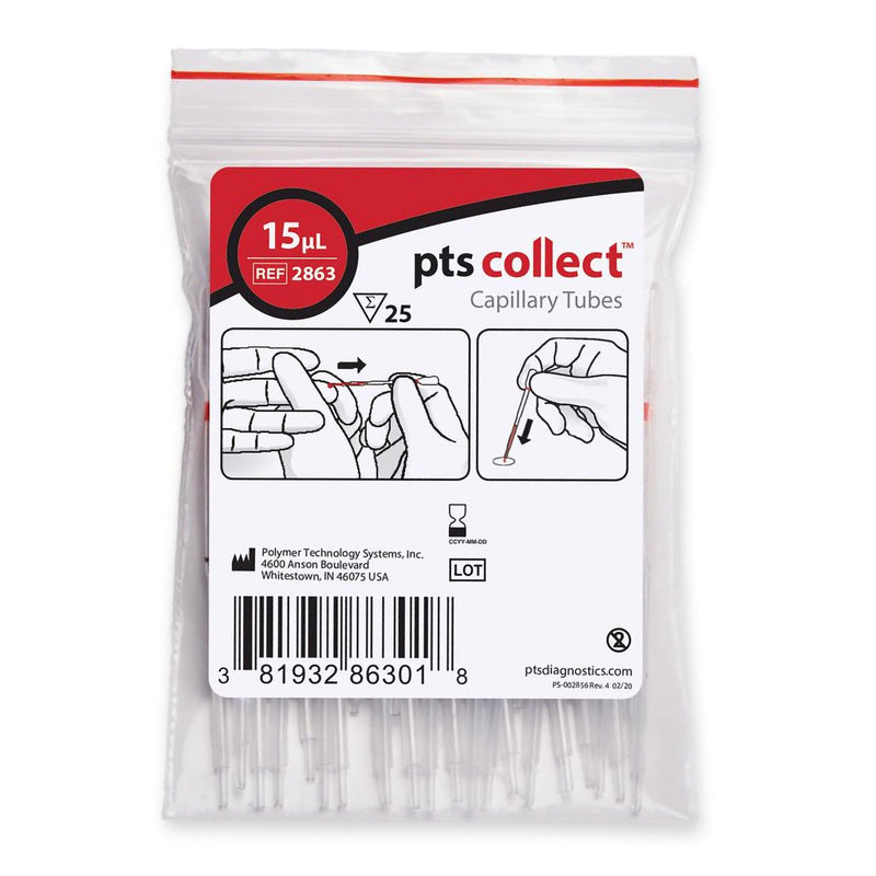 Pts Collect™ Capillary Blood Collection Tube, 15 µl, Sold As 25/Bag Pts 2863