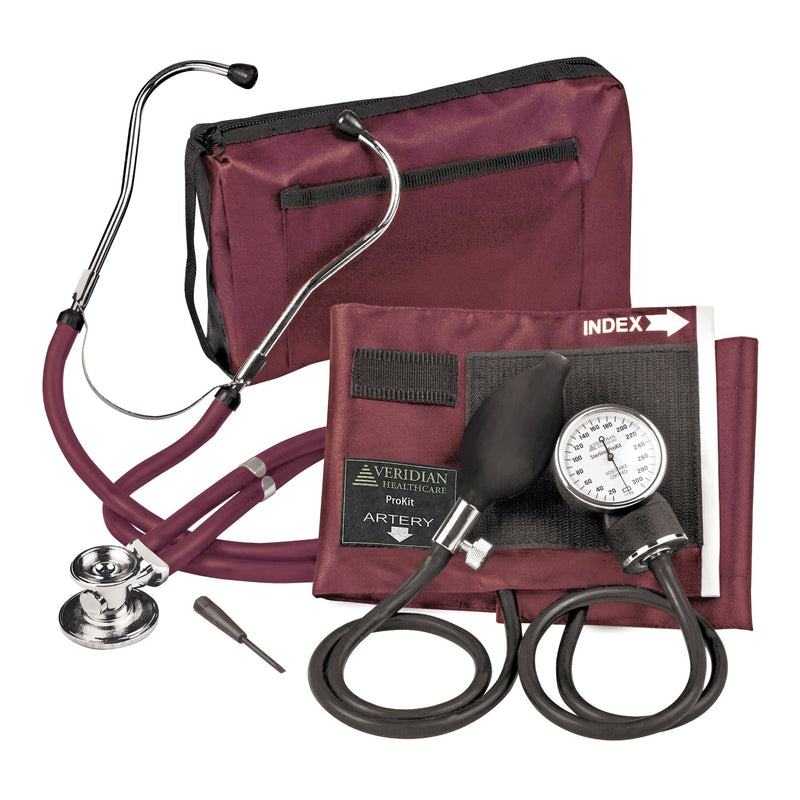 Sterling Series Prokit™ Aneroid Sphygmomanometer With Stethoscope, Burgundy, Sold As 20/Case Veridian 02-12604