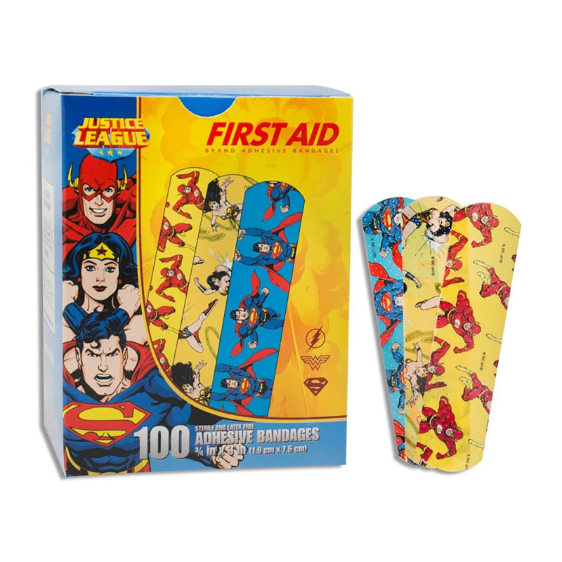 American® White Cross Stat Strip® Superman/Wonder Woman/Flash Kid Design Adhesive Strip, ¾ X 3 Inch, Sold As 12/Case Dukal 10790