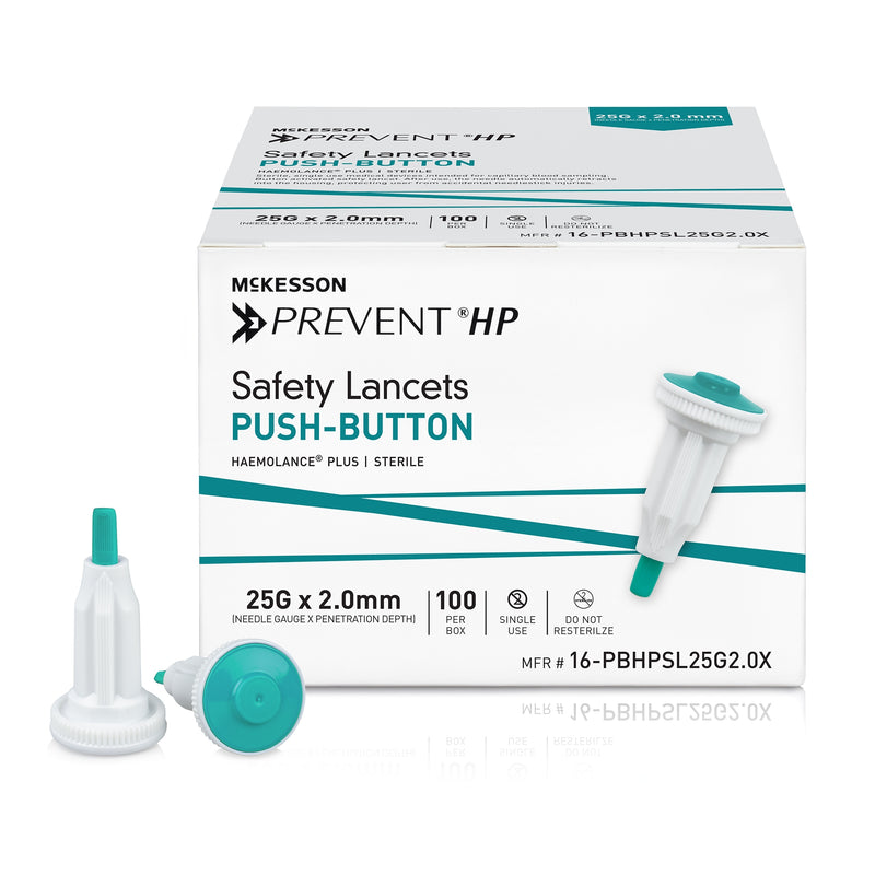 Mckesson Prevent® Hp Push Button Safety Lancet, 25 Gauge, 2.0 Mm, Sold As 2000/Case Mckesson 16-Pbhpsl25G2.0X