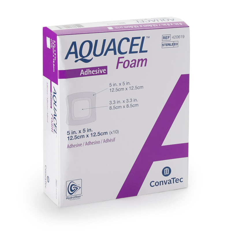 Aquacel® Silicone Adhesive With Border Silicone Foam Dressing, 5 X 5 Inch, Sold As 10/Box Convatec 420619