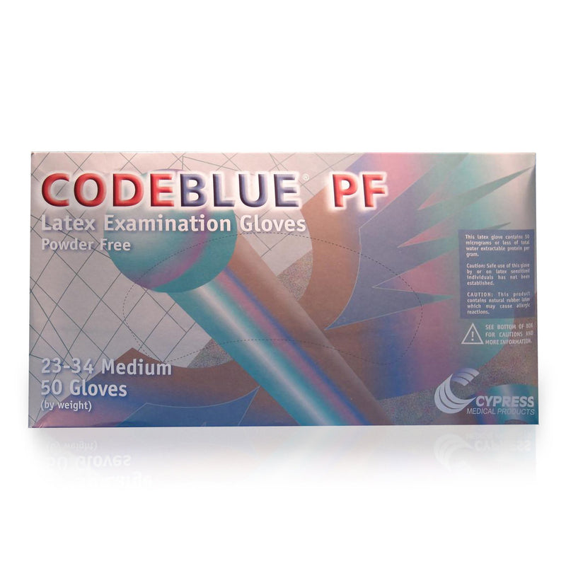 Codeblue® Pf Latex Extended Cuff Length Exam Glove, Medium, Blue, Sold As 50/Box Mckesson 23-34