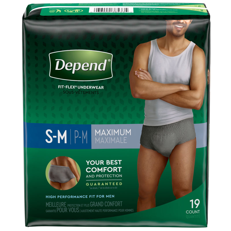 MALE ADULT ABSORBENT UNDERWEAR DEPEND® FIT-FLEX® PULL ON WITH TEAR AWAY SEAMS SMALL   MEDIUM DISPOSABLE H, 19/PACK, KIMBERLY 51700