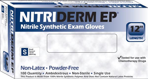 Nitriderm® Ep Nitrile Extended Cuff Length Exam Glove, Medium, Blue, Sold As 100/Box Innovative 182200