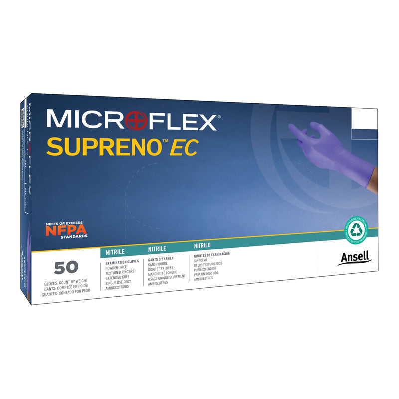 Supreno® Ec Nitrile Extended Cuff Length Exam Glove, 2X-Large, Blue, Sold As 50/Box Microflex Sec-375-Xxl