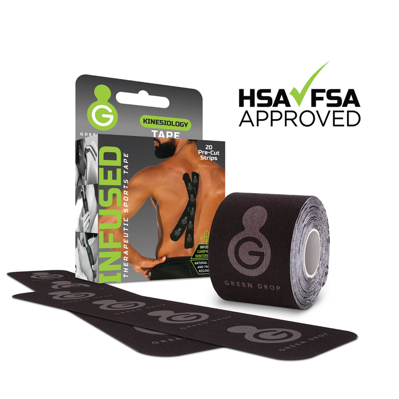 Green Drop Sports Tape, Infused Kinesiology Tape For Recovery “ 20 Precut, 10-Inch Strips, Sold As 200/Case Green Kin-1456