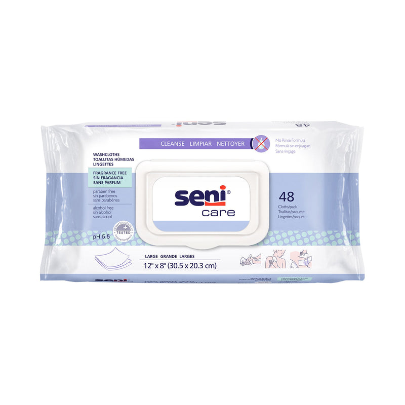 RINSE-FREE BATH WIPE SENI® CARE SOFT PACK ALLANTOIN   ALOE VERA UNSCENTED 48 COUNT, SOLD AS 576/CASE, TZMO S-WS48-C11