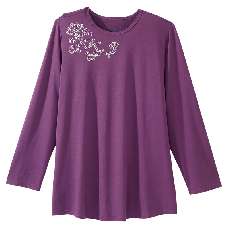Silverts® Women'S Open Back Embellished Long Sleeve Top, Eggplant, X-Large, Sold As 1/Each Silverts Sv196_Sv37_Xl