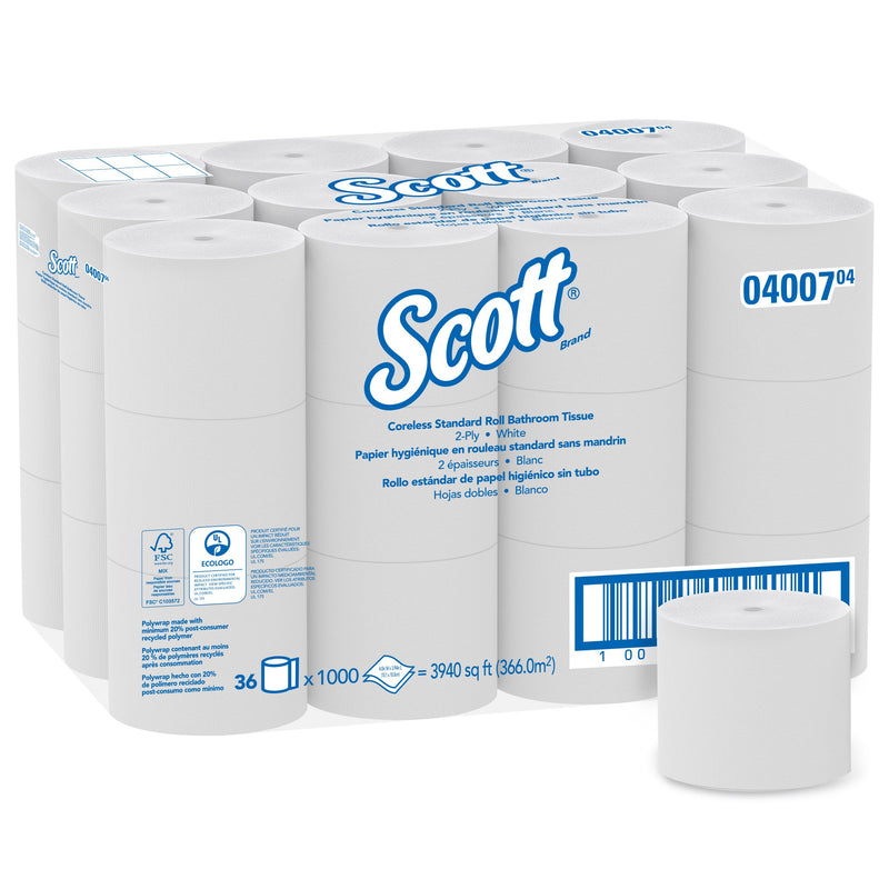 Scott Essential Toilet Tissue, 2-Ply, Standard Size, Coreless Roll, Sold As 36/Case Kimberly 04007