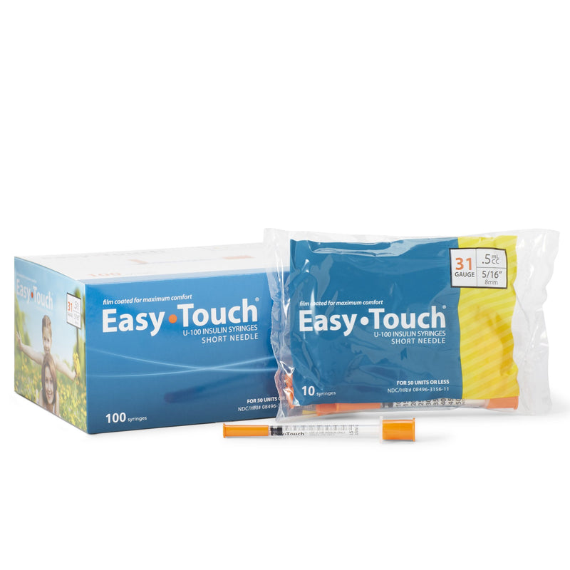 Easytouch™ 0.5 Ml Insulin Syringe With Needle, 31 Gauge, 5/16 Inch Needle Length, Sold As 100/Box Mhc 831565