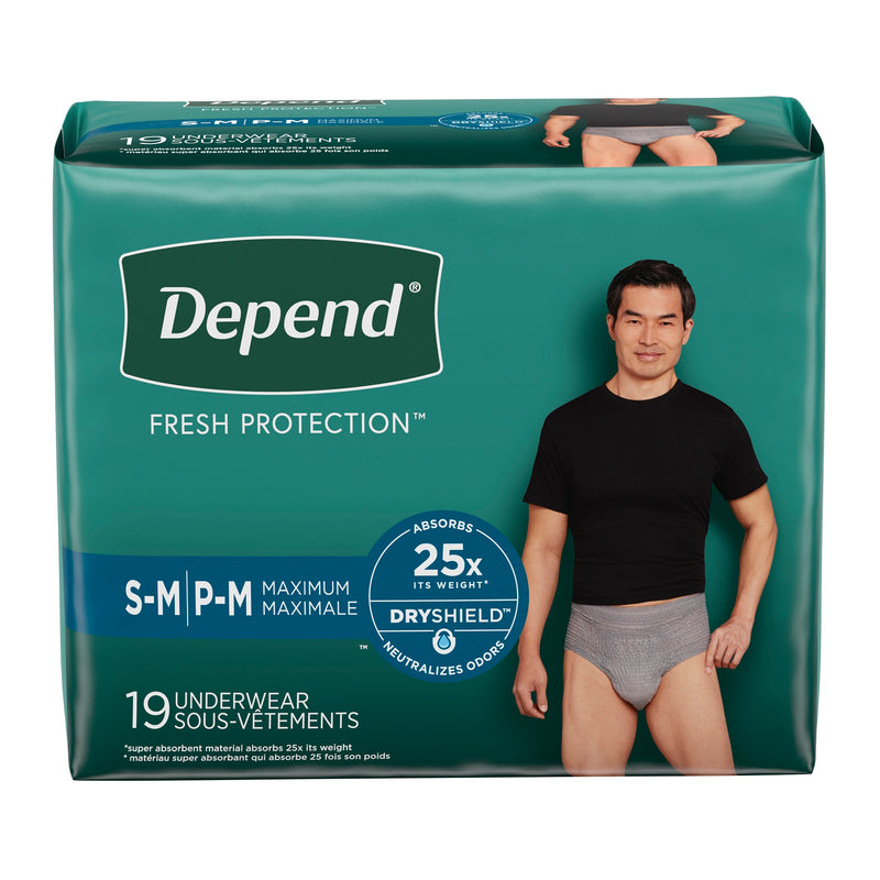 Depend Fit-Flex Absorbent Underwear For Men, Small/Medium, Pull-On, Gray, Disposable, Sold As 19/Pack Kimberly 43616