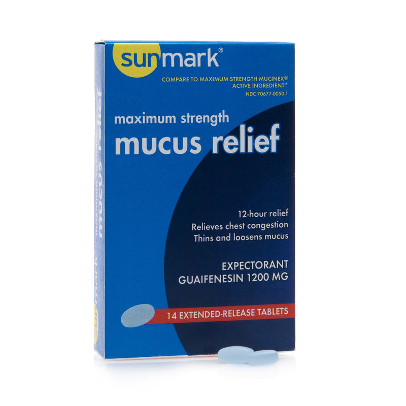 COLD AND COUGH RELIEF SUNMARK® MUCUS E.R.™ 1,200 MG STRENGTH EXTENDED RELEASE TABLET 14 PER BOX, SOLD AS 1/BOTTLE, MCKESSON 70677005001