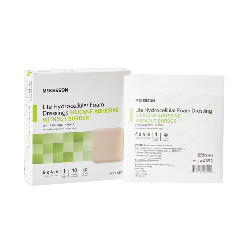 Mckesson Lite Silicone Gel Adhesive Without Border Thin Silicone Foam Dressing, 4 X 4 Inch, Sold As 10/Box Mckesson 4893