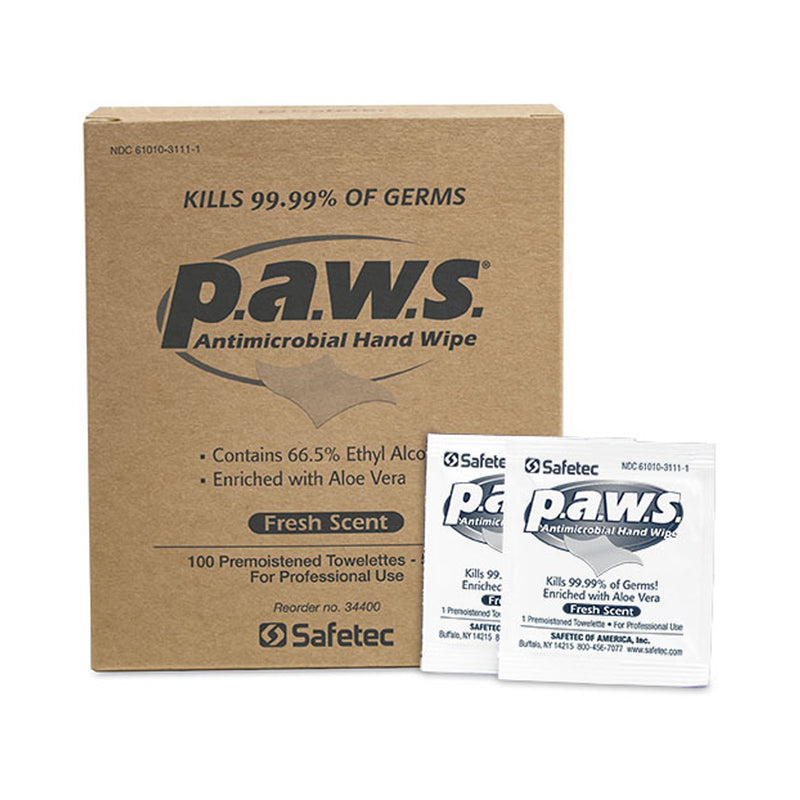 P.A.W.S. Hand Sanitizing Wipes, Individual Packets, Sold As 100/Box Safetec 34400