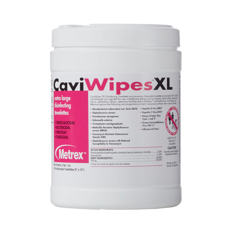 Metrex Caviwipes Surface Disinfectant Alcohol-Based Wipes, Non-Sterile, Disposable, Alcohol Scent, Canister, 9 X 12 Inch, Sold As 12/Case Metrex 13-11