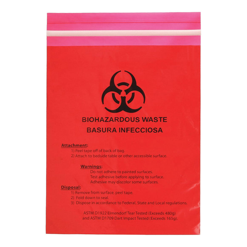Bag, Biohazard Red Stick-On 1 2"X14/2Mil (100/Cs), Sold As 100/Case Unimed Mrwb142324