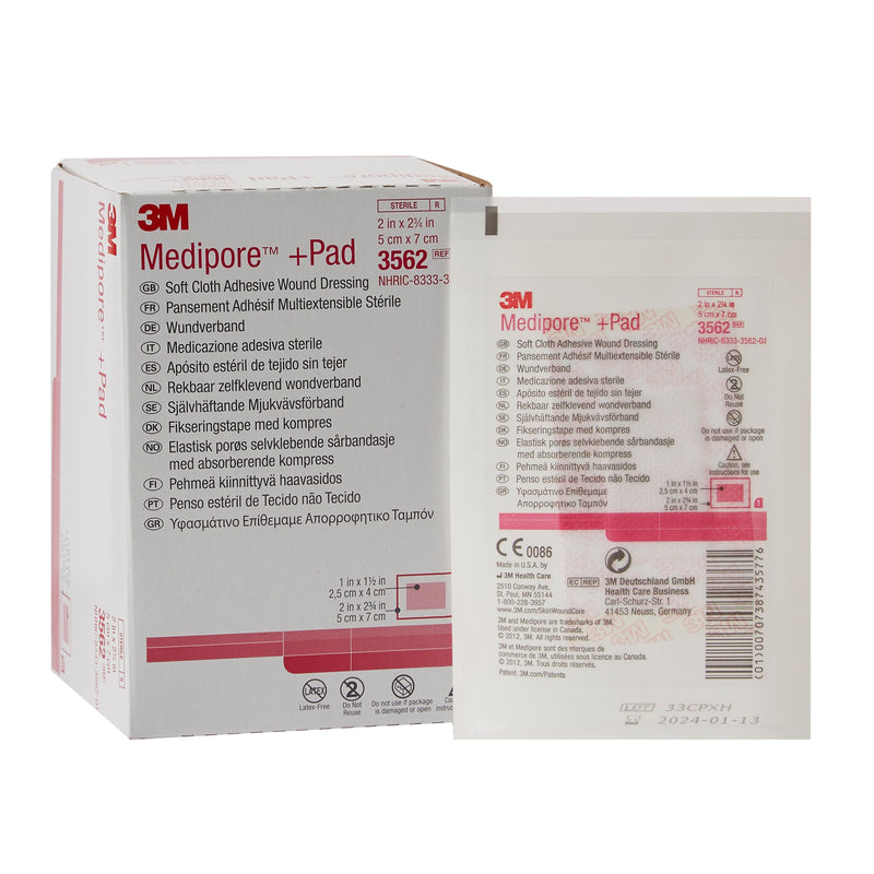 3M™ Medipore™ Sterile Adhesive Dressings, 2 X 2-3/4 Inch, Sold As 50/Box 3M 3562