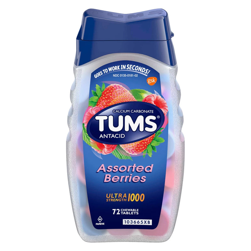Tums Ultra Strength 1000 Antacid Chewable Tablets, Assorted Berries, Sold As 1/Bottle Glaxo 00135018102