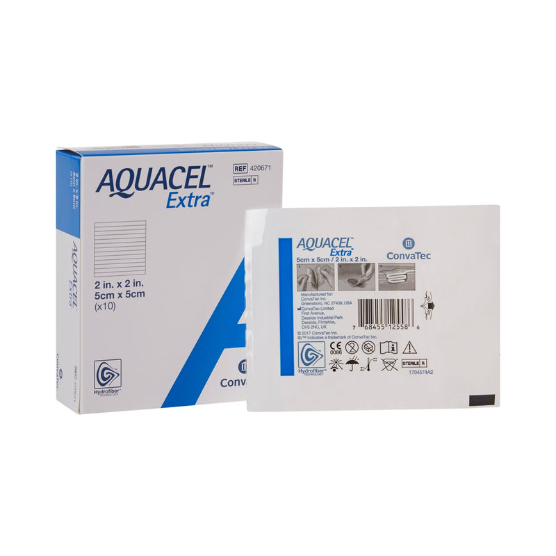 Aquacel® Extra™ Hydrofiber Dressing, 2 × 2 Inch, Sold As 10/Box Convatec 420671
