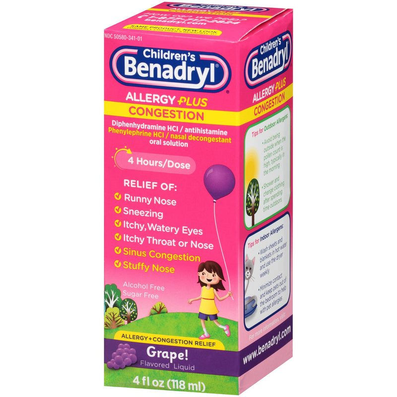 Benadryl Children'S Allergy Plus Congestion® Diphenhydramine / Phenylephrine Children'S Allergy Relief, 4-Fluid-Ounce Bottle, Sold As 1/Each J 5058007
