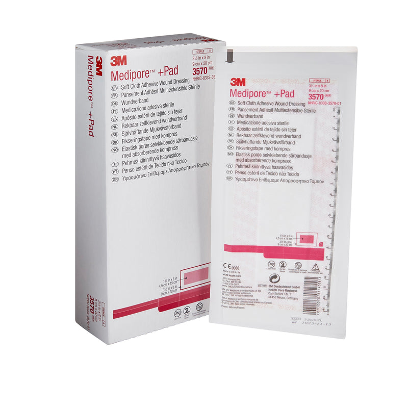3M™ Medipore™ + Pad Soft Cloth Adhesive Dressing, 3½ X 8 Inch, Sold As 1/Each 3M 3570