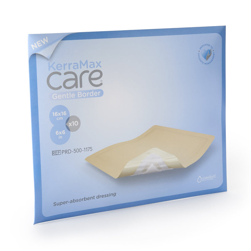 SUPER ABSORBENT DRESSING KERRAMAX CARE® GENTLE BORDER 6 X 6 INCH NONWOVEN SQUARE STERILE, SOLD AS 10/CARTON, 3M PRD500-1175