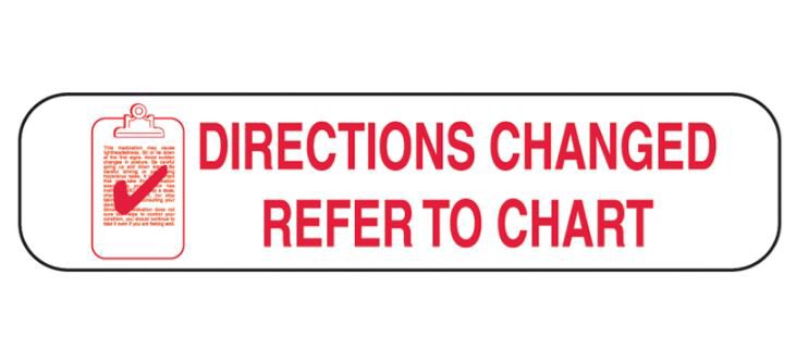 Barkley® "Directions Changed Refer To Chart" Pharmacy Label, 3/8 X 1-5/8 Inch, Sold As 1000/Pack Health 2081