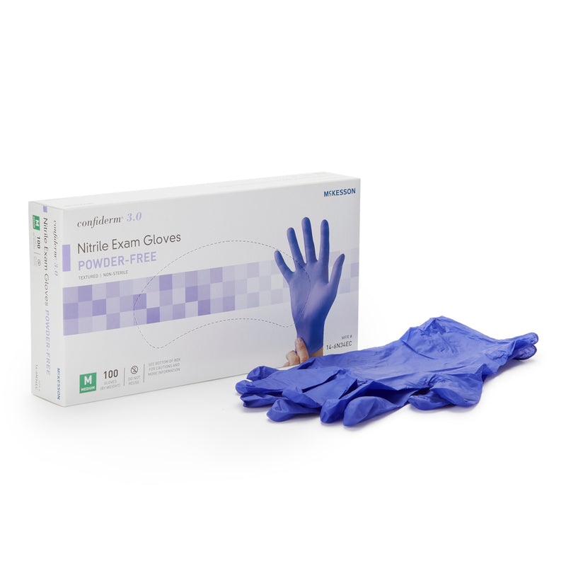 Mckesson Confiderm® 3.0 Nitrile Exam Glove, Medium, Blue, Sold As 100/Box Mckesson 14-6N34Ec