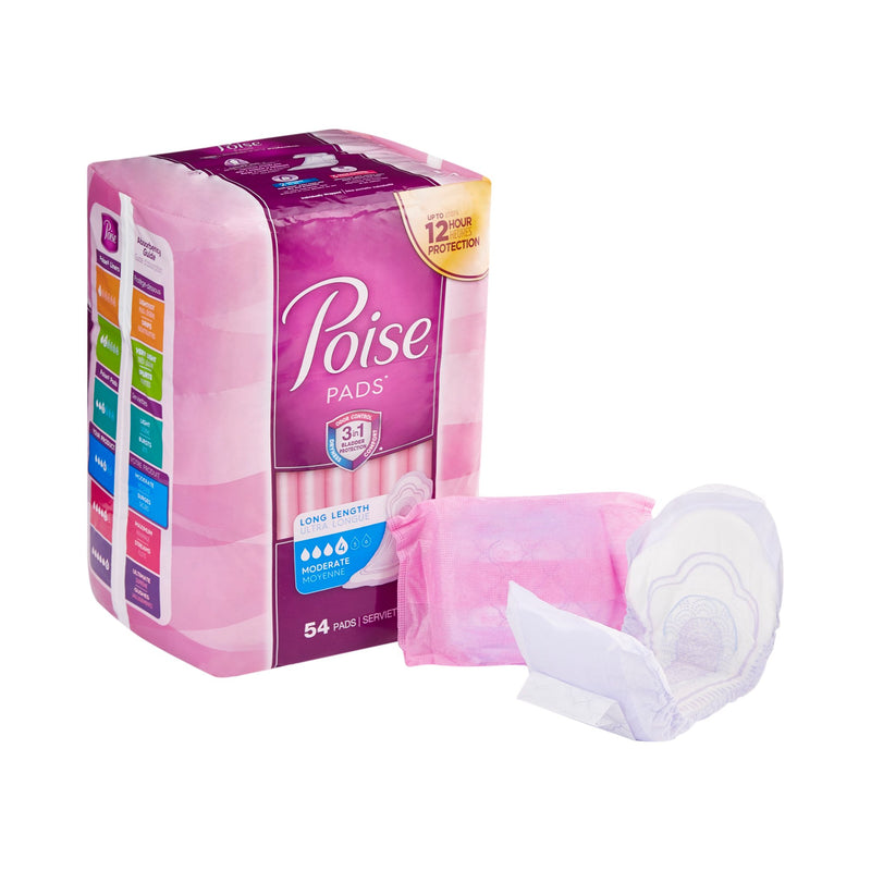 Poise Bladder Control Pads, Adult Women, Moderate Absorbency, Disposable, 12.20" Length, Sold As 108/Case Kimberly 39299
