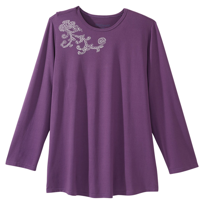 Silverts® Women'S Open Back Embellished Long Sleeve Top, Eggplant, 2X-Large, Sold As 1/Each Silverts Sv196_Sv37_2Xl