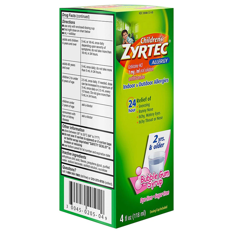 Children'S Zyrtec Cetirizine Allergy Relief, Sold As 1/Each J 50580072105